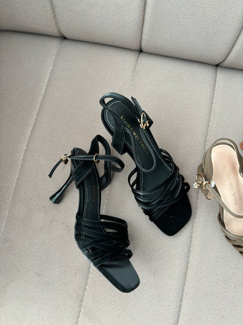 Multi Cross Strap Open Toe Buckle Straps Heels